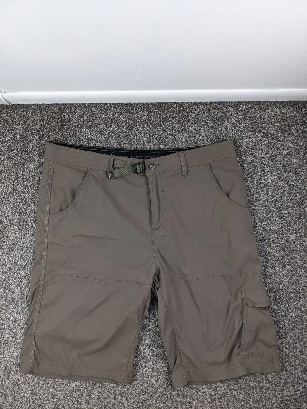 prAna Stretch Zion Shorts Men 38x12 Brown Tan Khaki Nylon Cargo Hiking M3STRE116